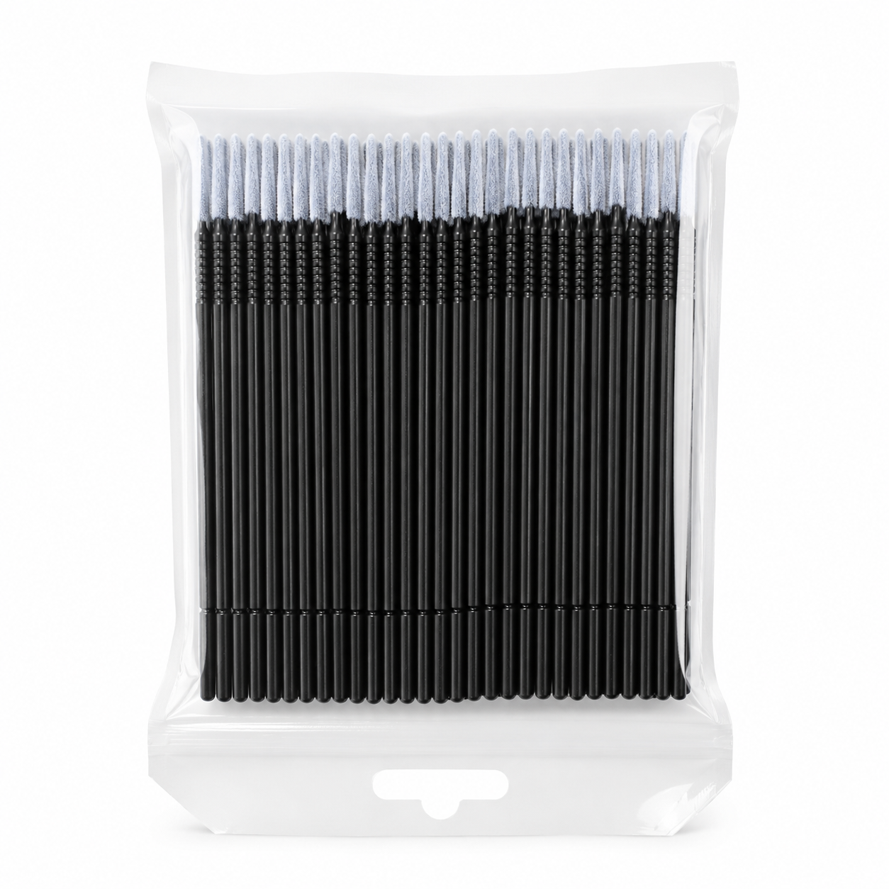 Pack black and white disposable Long Tip Microbrushes 100 pack for professional lash and brow treatments