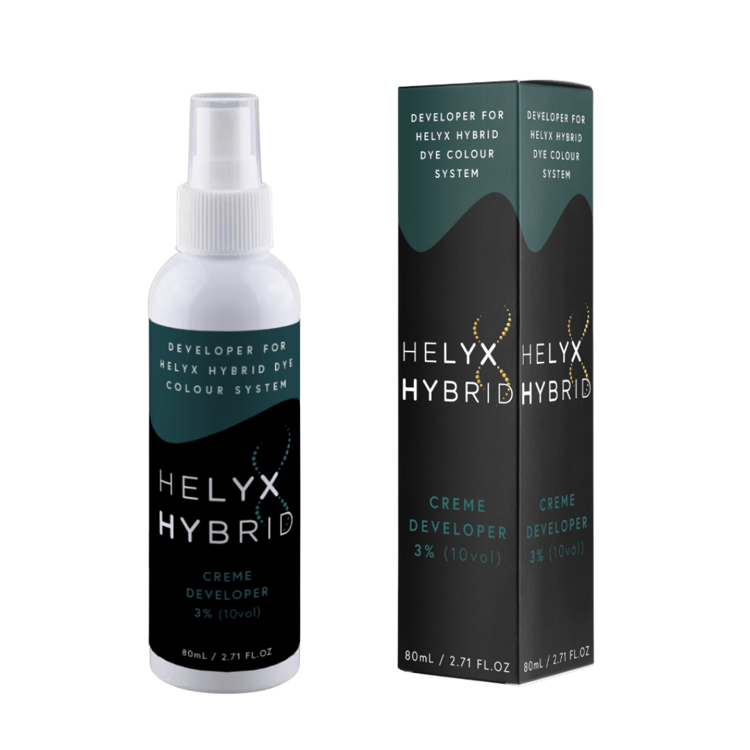 Helyx Hybrid Cream Developer bottle for hybrid dye mixing.