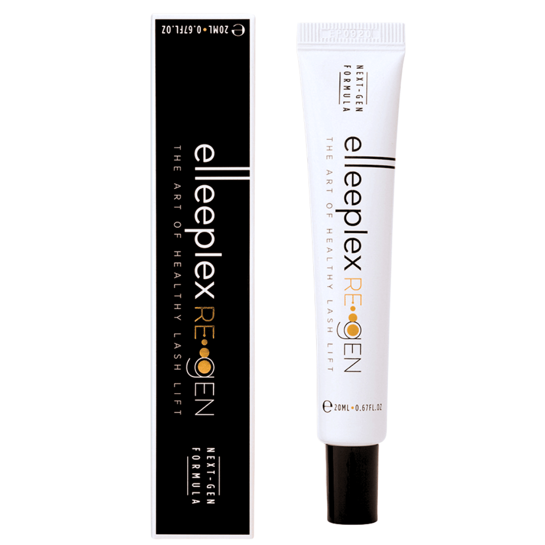 20ml tube of Elleeplex ReGEN 2.0 post-treatment elixir packaging for lash lifts and brow laminations.