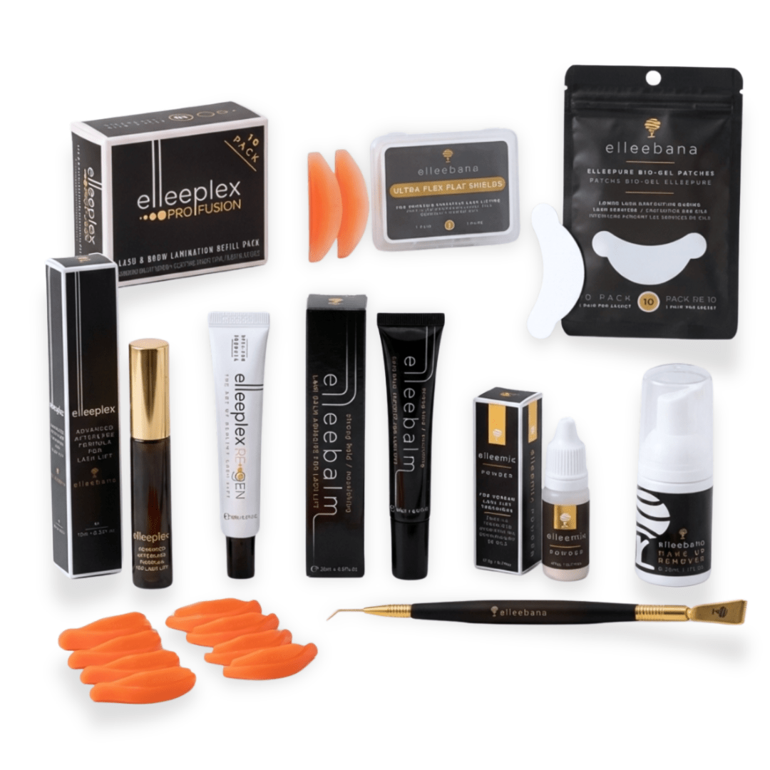 Elleebana Korean Lash Lift Kit including tools and products for professional lash lifting.