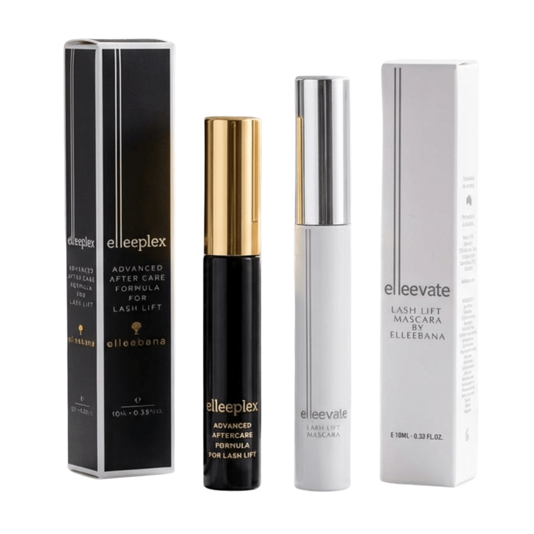 Elleeplex Advanced Aftercare Serum and Elleevate Lash Lift Mascara shown together in an  Lash Lift Aftercare Set 